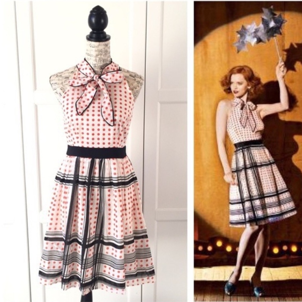 Vintage Maeve Archival Star Turn Polka Dot Tie Neck Printed Sleeveless Dress 6